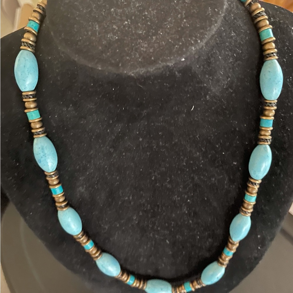 Turquoise and Gold Beaded Necklace